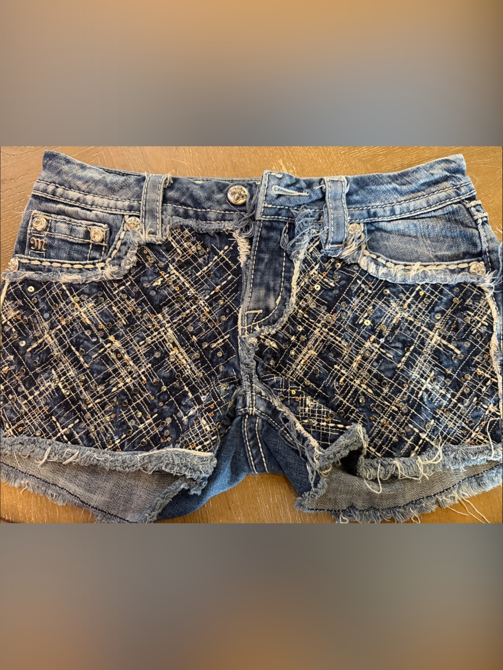 Women’s Miss Me Embellished Distressed Denim Shorts - Blue Size 28
